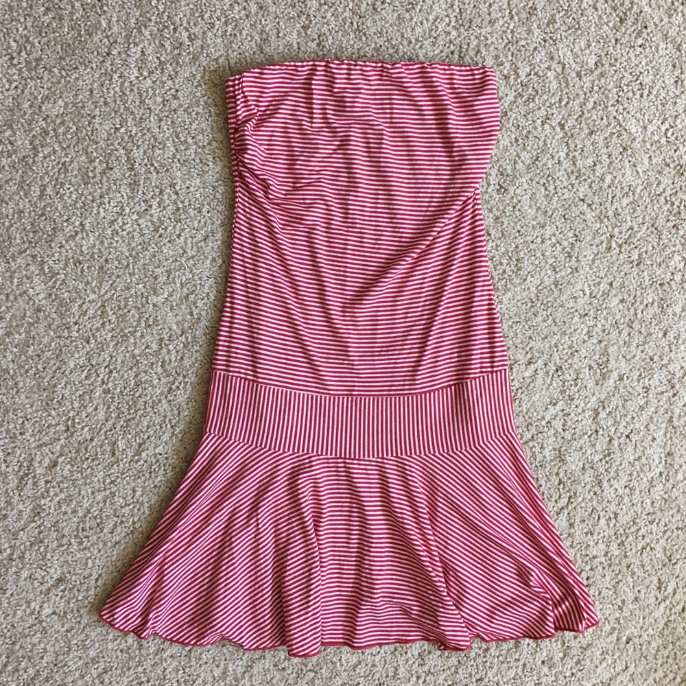 Red & White Striped Strapless Sundress